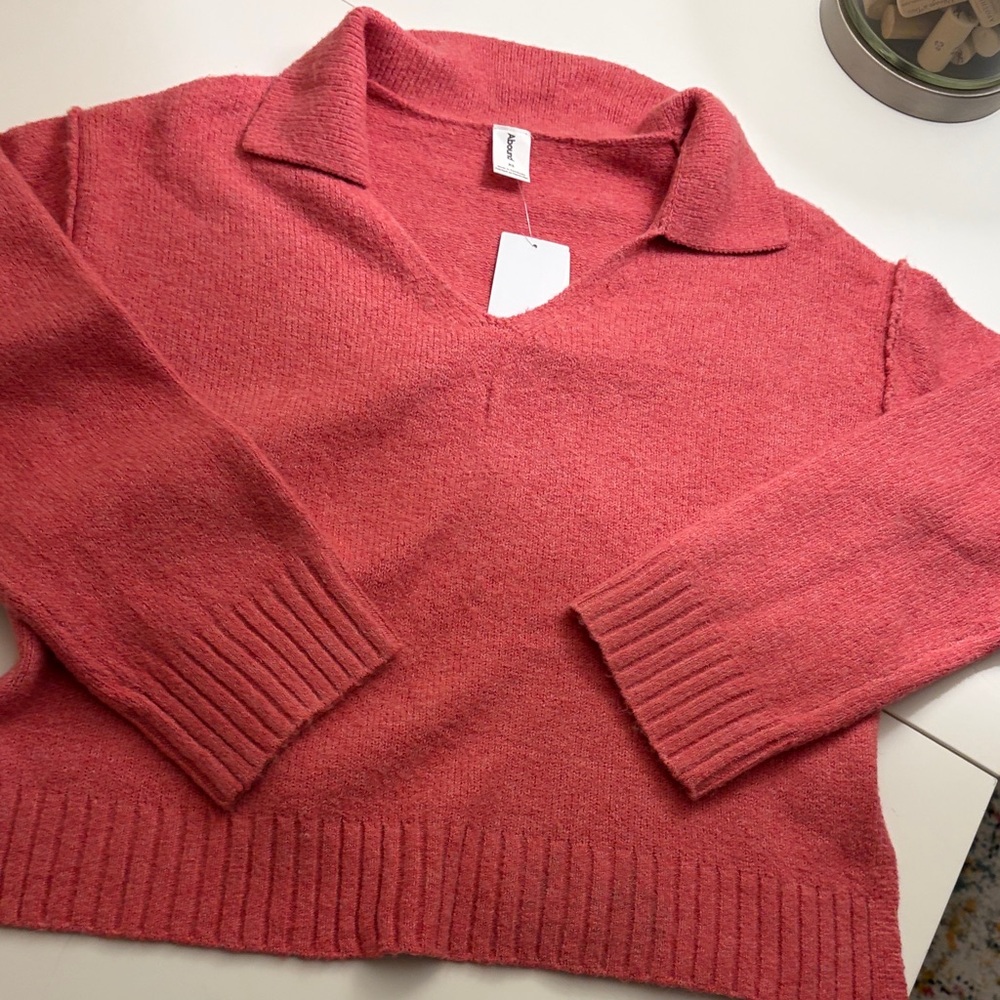 NWT Abound Collared Pink Sweater